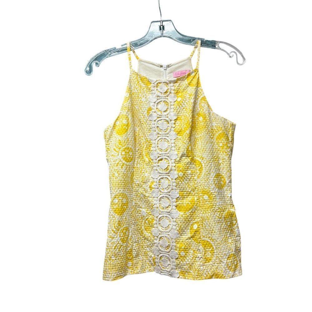 Sleeveless Yellow Crochet-Trim Tank Top